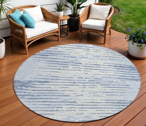 Homeroots 3' Artichoke Green And Ivory Striped Washable Area Rug For Indoor And Outdoor Spaces, Durable Design 8' Round Polyester 592421