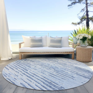 Homeroots 3' Artichoke Green And Ivory Striped Washable Area Rug For Indoor And Outdoor Spaces, Durable Design 8' Round Polyester 592421