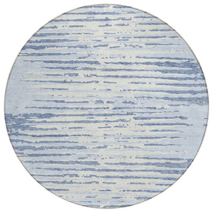 HomeRoots 5' Sky Blue and Ivory Striped Area Rug - Durable, Washable Design for Indoor and Outdoor Spaces 8' Round 592421
