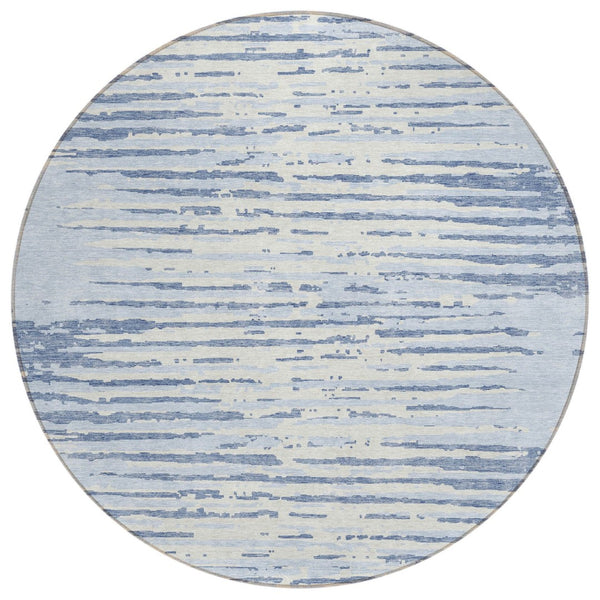 HomeRoots 5' Sky Blue and Ivory Striped Area Rug - Durable, Washable Design for Indoor and Outdoor Spaces 8' Round 592421