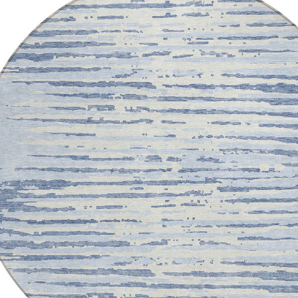 Homeroots 3' Artichoke Green And Ivory Striped Washable Area Rug For Indoor And Outdoor Spaces, Durable Design 8' Round Polyester 592421