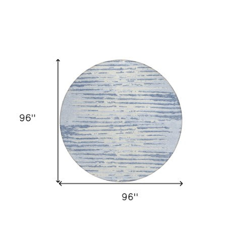 Homeroots 3' Artichoke Green And Ivory Striped Washable Area Rug For Indoor And Outdoor Spaces, Durable Design 8' Round Polyester 592421