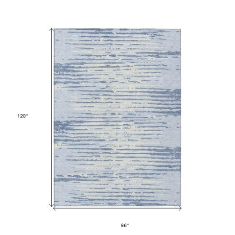 Homeroots 3' Artichoke Green And Ivory Striped Washable Area Rug For Indoor And Outdoor Spaces, Durable Design 8' X 10' Polyester 592422