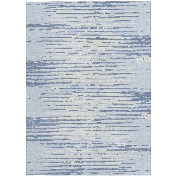 Homeroots 3' Artichoke Green And Ivory Striped Washable Area Rug For Indoor And Outdoor Spaces, Durable Design 9' X 12' Polyester 592423