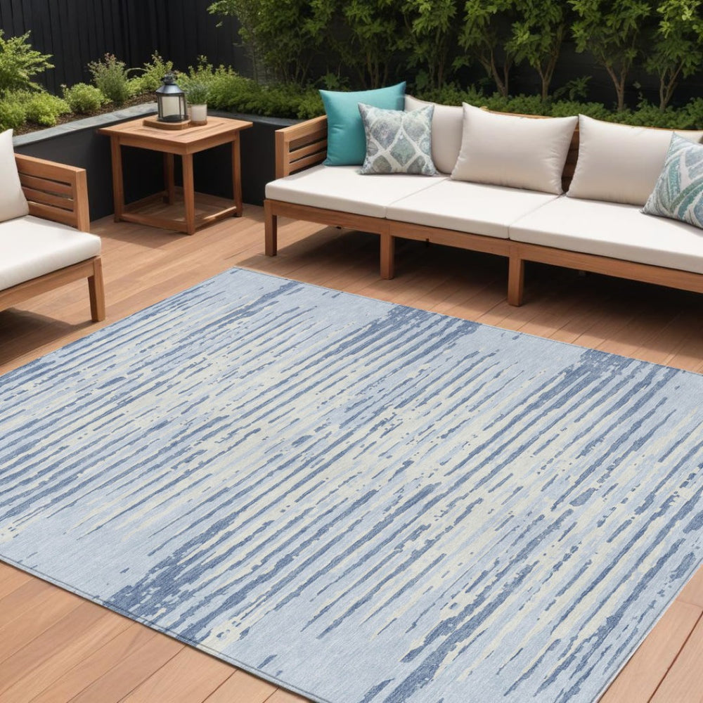 HomeRoots 9' Sky Blue and Ivory Striped Area Rug - Stylish, Durable, and Washable for Indoor & Outdoor Use 9' X 12' 592423