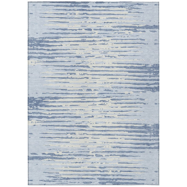 HomeRoots 9' Sky Blue and Ivory Striped Area Rug - Stylish, Durable, and Washable for Indoor & Outdoor Use 9' X 12' 592423