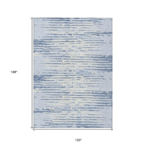 Homeroots 3' Artichoke Green And Ivory Striped Washable Area Rug For Indoor And Outdoor Spaces, Durable Design 10' X 14' Polyester 592424