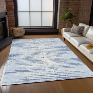 Homeroots 3' Artichoke Green And Ivory Striped Washable Area Rug For Indoor And Outdoor Spaces, Durable Design 10' X 14' Polyester 592424