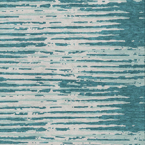 Homeroots 3' Artichoke Green And Ivory Striped Washable Area Rug For Indoor And Outdoor Spaces, Durable Design 3' X 5' Polyester 592425