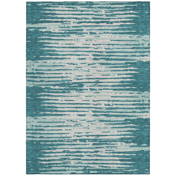 Homeroots 3' Artichoke Green And Ivory Striped Washable Area Rug For Indoor And Outdoor Spaces, Durable Design 5' X 8' Polyester 592426