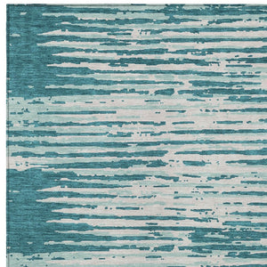 Homeroots 3' Artichoke Green And Ivory Striped Washable Area Rug For Indoor And Outdoor Spaces, Durable Design 5' X 8' Polyester 592426