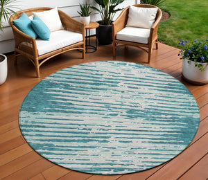 Homeroots 3' Artichoke Green And Ivory Striped Washable Area Rug For Indoor And Outdoor Spaces, Durable Design 8' Round Polyester 592427