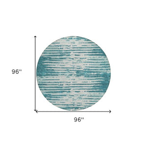 Homeroots 3' Artichoke Green And Ivory Striped Washable Area Rug For Indoor And Outdoor Spaces, Durable Design 8' Round Polyester 592427