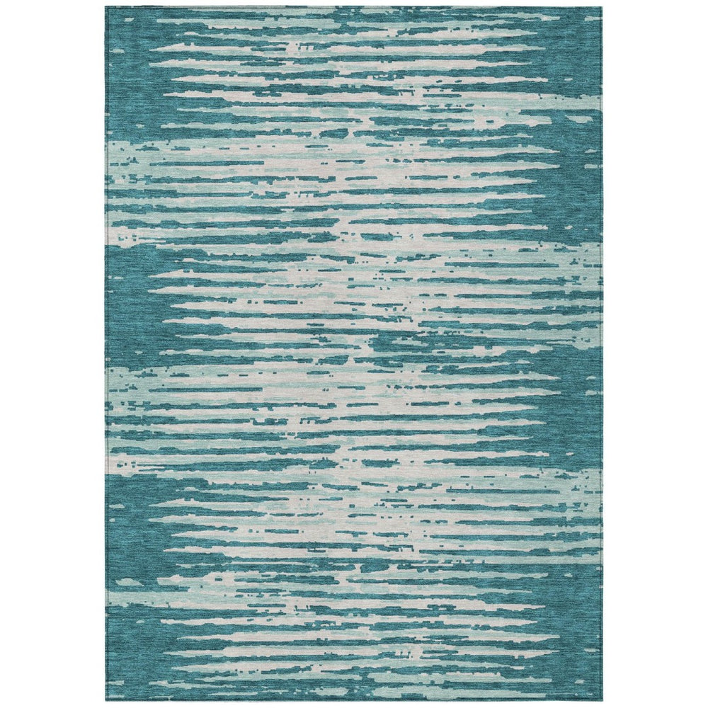 HomeRoots 9' Teal Blue and Ivory Striped Indoor Outdoor Area Rug - Stylish, Durable, Machine Washable Design 9' X 12' 592429