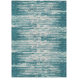 HomeRoots 9' Teal Blue and Ivory Striped Indoor Outdoor Area Rug - Stylish, Durable, Machine Washable Design 9' X 12' 592429