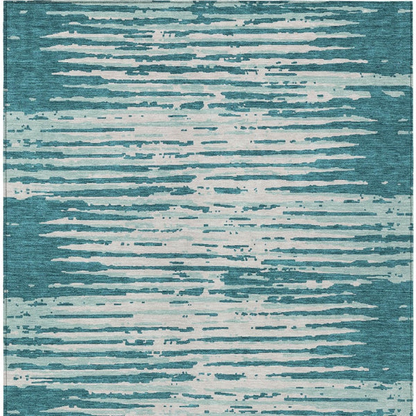 Homeroots 3' Artichoke Green And Ivory Striped Washable Area Rug For Indoor And Outdoor Spaces, Durable Design 10' X 14' Polyester 592430
