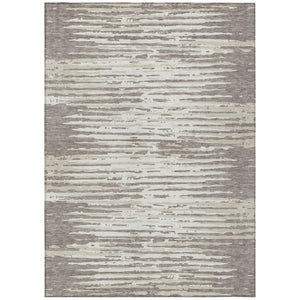 HomeRoots 5' Striped Taupe and Ivory Area Rug – Stylish, Durable, and Washable for Indoor & Outdoor Use 5' X 8' 592432