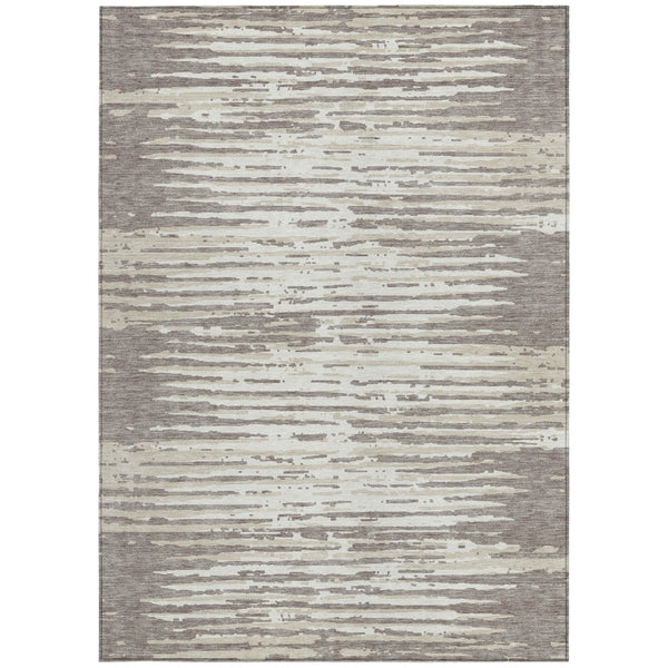 Homeroots 3' Artichoke Green And Ivory Striped Washable Area Rug For Indoor And Outdoor Spaces, Durable Design 5' X 8' Polyester 592432