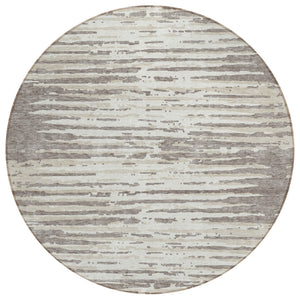 HomeRoots 5' Striped Taupe and Ivory Area Rug – Stylish, Durable, and Washable for Indoor & Outdoor Use 8' Round 592433
