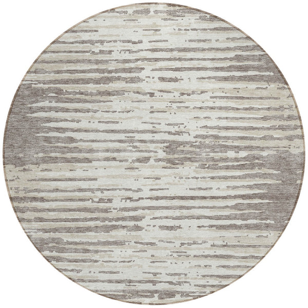 Homeroots 3' Artichoke Green And Ivory Striped Washable Area Rug For Indoor And Outdoor Spaces, Durable Design 8' Round Polyester 592433