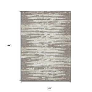 Homeroots 3' Artichoke Green And Ivory Striped Washable Area Rug For Indoor And Outdoor Spaces, Durable Design 9' X 12' Polyester 592435