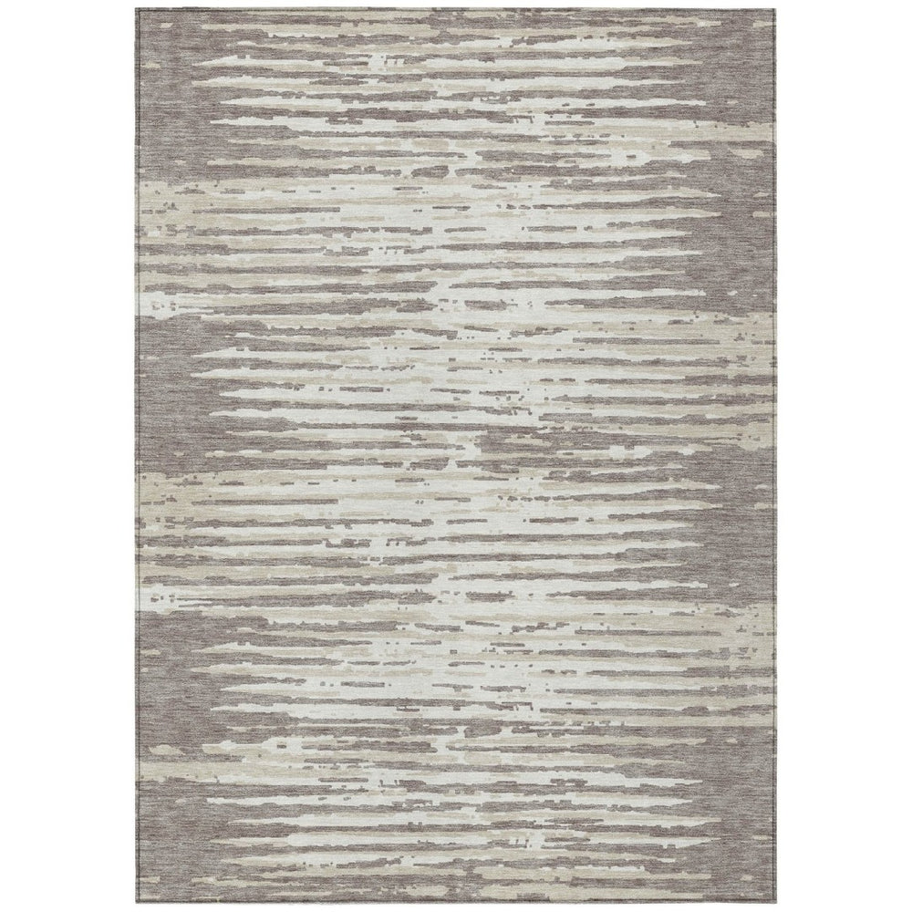 HomeRoots 9' Taupe and Ivory Striped Washable Area Rug - Durable Indoor Outdoor Design for Stylish Living Spaces 9' X 12' 592435