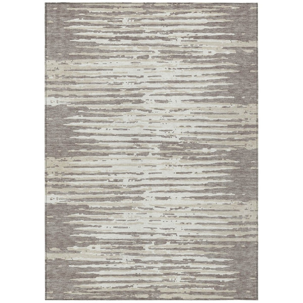 HomeRoots 9' Taupe and Ivory Striped Washable Area Rug - Durable Indoor Outdoor Design for Stylish Living Spaces 9' X 12' 592435