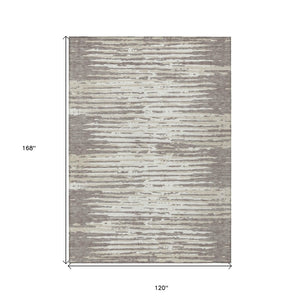 Homeroots 3' Artichoke Green And Ivory Striped Washable Area Rug For Indoor And Outdoor Spaces, Durable Design 10' X 14' Polyester 592436