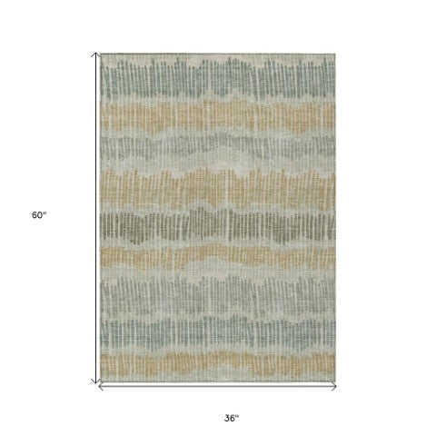 Homeroots 3' Striped Beige Brown And Gray Indoor-outdoor Area Rug - Durable, Washable, Stylish Addition! 3' X 5' Polyester 592437