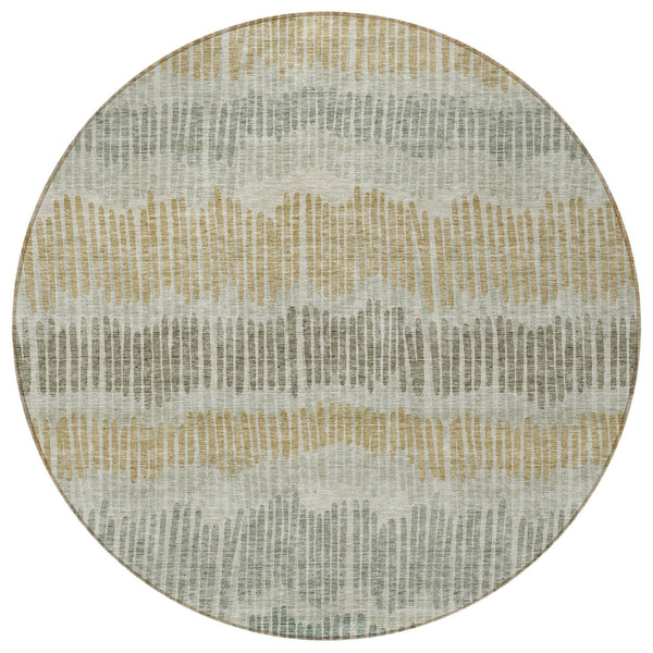 Homeroots 3' Striped Beige Brown And Gray Indoor-outdoor Area Rug - Durable, Washable, Stylish Addition! 8' Round Polyester 592439