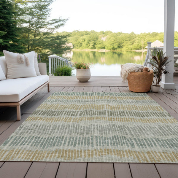 Homeroots 3' Striped Beige Brown And Gray Indoor-outdoor Area Rug - Durable, Washable, Stylish Addition! 9' X 12' Polyester 592441