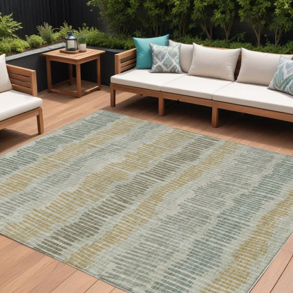 HomeRoots 5' Striped Washable Area Rug for Indoor and Outdoor Use - Durable, Easy-Clean, Stylish Accent Decor 10' X 14' 592442