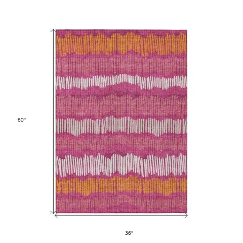 Homeroots 3' Striped Beige Brown And Gray Indoor-outdoor Area Rug - Durable, Washable, Stylish Addition! 3' X 5' Polyester 592443