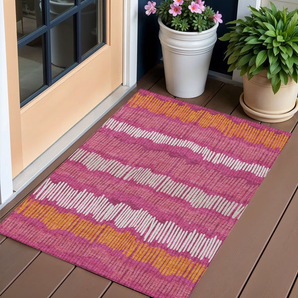 Homeroots 3' Striped Beige Brown And Gray Indoor-outdoor Area Rug - Durable, Washable, Stylish Addition! 3' X 5' Polyester 592443