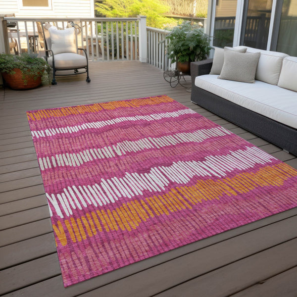 Homeroots 3' Striped Beige Brown And Gray Indoor-outdoor Area Rug - Durable, Washable, Stylish Addition! 5' X 8' Polyester 592444