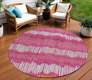 Homeroots 3' Striped Beige Brown And Gray Indoor-outdoor Area Rug - Durable, Washable, Stylish Addition! 8' Round Polyester 592445