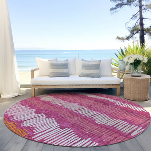 Homeroots 3' Striped Beige Brown And Gray Indoor-outdoor Area Rug - Durable, Washable, Stylish Addition! 8' Round Polyester 592445
