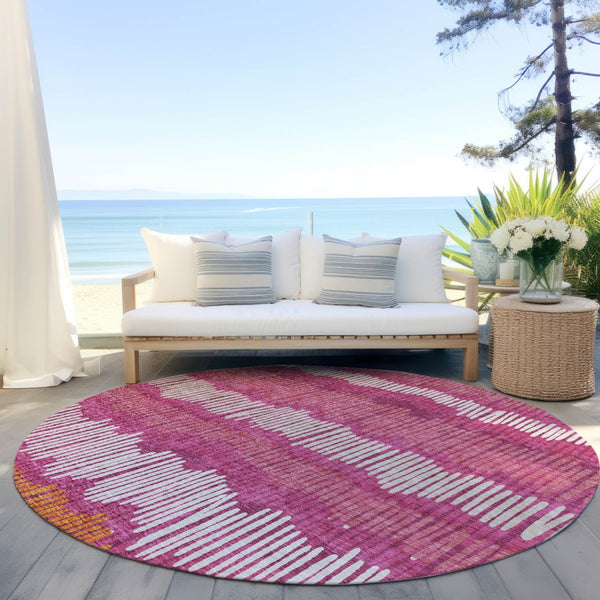 Homeroots 3' Striped Beige Brown And Gray Indoor-outdoor Area Rug - Durable, Washable, Stylish Addition! 8' Round Polyester 592445