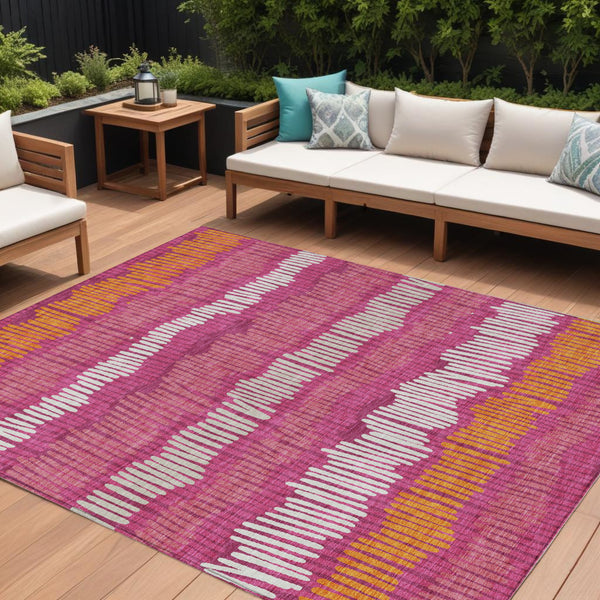 Homeroots 3' Striped Beige Brown And Gray Indoor-outdoor Area Rug - Durable, Washable, Stylish Addition! 10' X 14' Polyester 592448