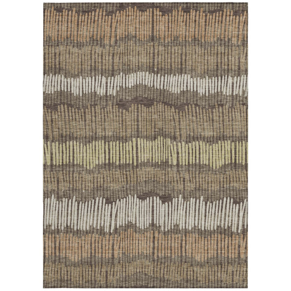 Homeroots 3' Striped Beige Brown And Gray Indoor-outdoor Area Rug - Durable, Washable, Stylish Addition! 5' X 8' Polyester 592450