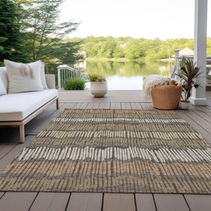 Homeroots 3' Striped Beige Brown And Gray Indoor-outdoor Area Rug - Durable, Washable, Stylish Addition! 5' X 8' Polyester 592450