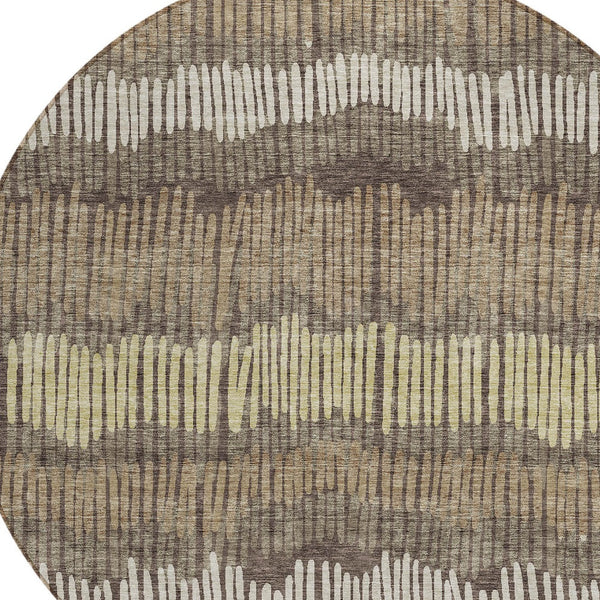 Homeroots 3' Striped Beige Brown And Gray Indoor-outdoor Area Rug - Durable, Washable, Stylish Addition! 8' Round Polyester 592451