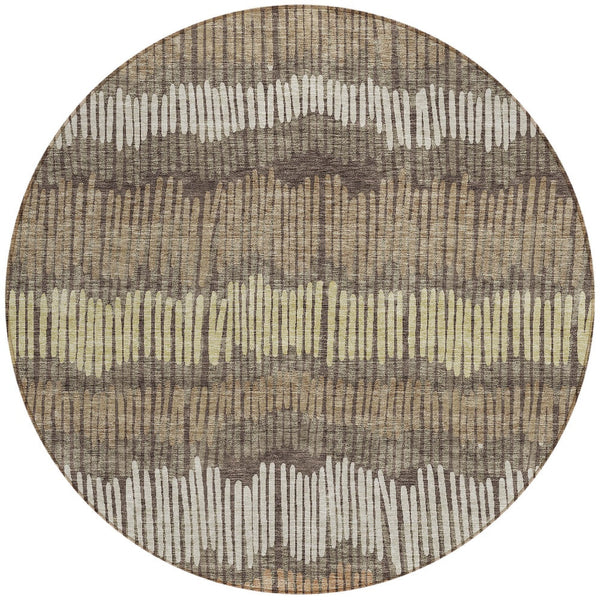 Homeroots 3' Striped Beige Brown And Gray Indoor-outdoor Area Rug - Durable, Washable, Stylish Addition! 8' Round Polyester 592451
