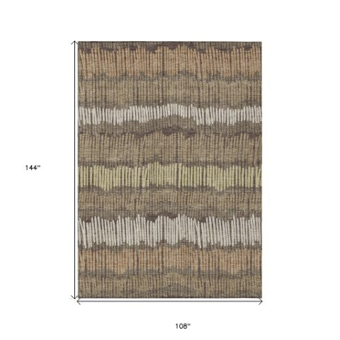 Homeroots 3' Striped Beige Brown And Gray Indoor-outdoor Area Rug - Durable, Washable, Stylish Addition! 9' X 12' Polyester 592453