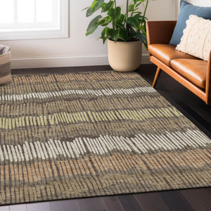 Homeroots 3' Striped Beige Brown And Gray Indoor-outdoor Area Rug - Durable, Washable, Stylish Addition! 9' X 12' Polyester 592453