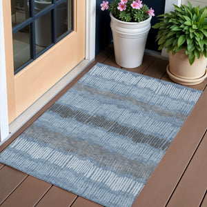 Homeroots 3' Striped Beige Brown And Gray Indoor-outdoor Area Rug - Durable, Washable, Stylish Addition! 3' X 5' Polyester 592455