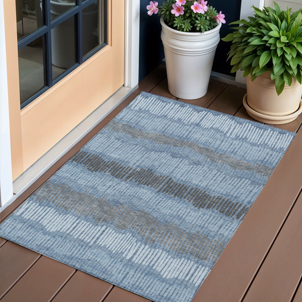 Homeroots 3' Striped Beige Brown And Gray Indoor-outdoor Area Rug - Durable, Washable, Stylish Addition! 3' X 5' Polyester 592455