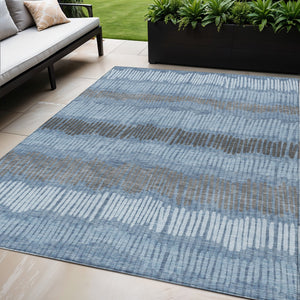 Homeroots 3' Striped Beige Brown And Gray Indoor-outdoor Area Rug - Durable, Washable, Stylish Addition! 5' X 8' Polyester 592456