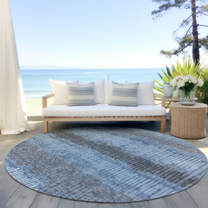 Homeroots 3' Striped Beige Brown And Gray Indoor-outdoor Area Rug - Durable, Washable, Stylish Addition! 8' Round Polyester 592457