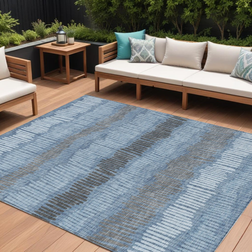 HomeRoots 9' Bold Washable Striped Area Rug in Blue, Black & Gray – Perfect for Indoor & Outdoor Spaces! 9' X 12' 592459